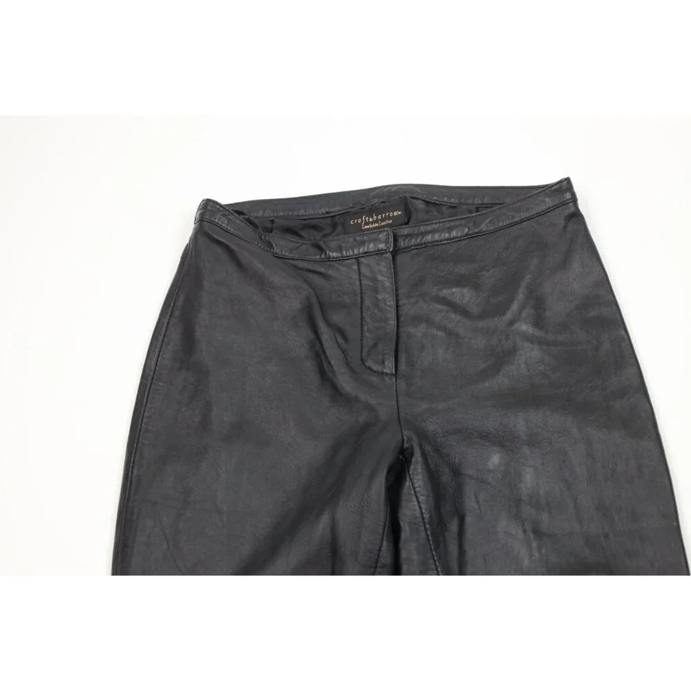 Vintage 90s Streetwear Womens 4 Distressed Soft Lambskin Leather Pants Black - Picture 2 of 15
